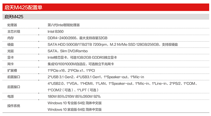 啟天m425配置表